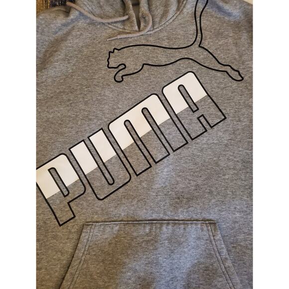 Puma Hoodie M Gray Big Logo Pullover Hooded Sweatshirt Graphic Print Women's - Picture 2 of 7